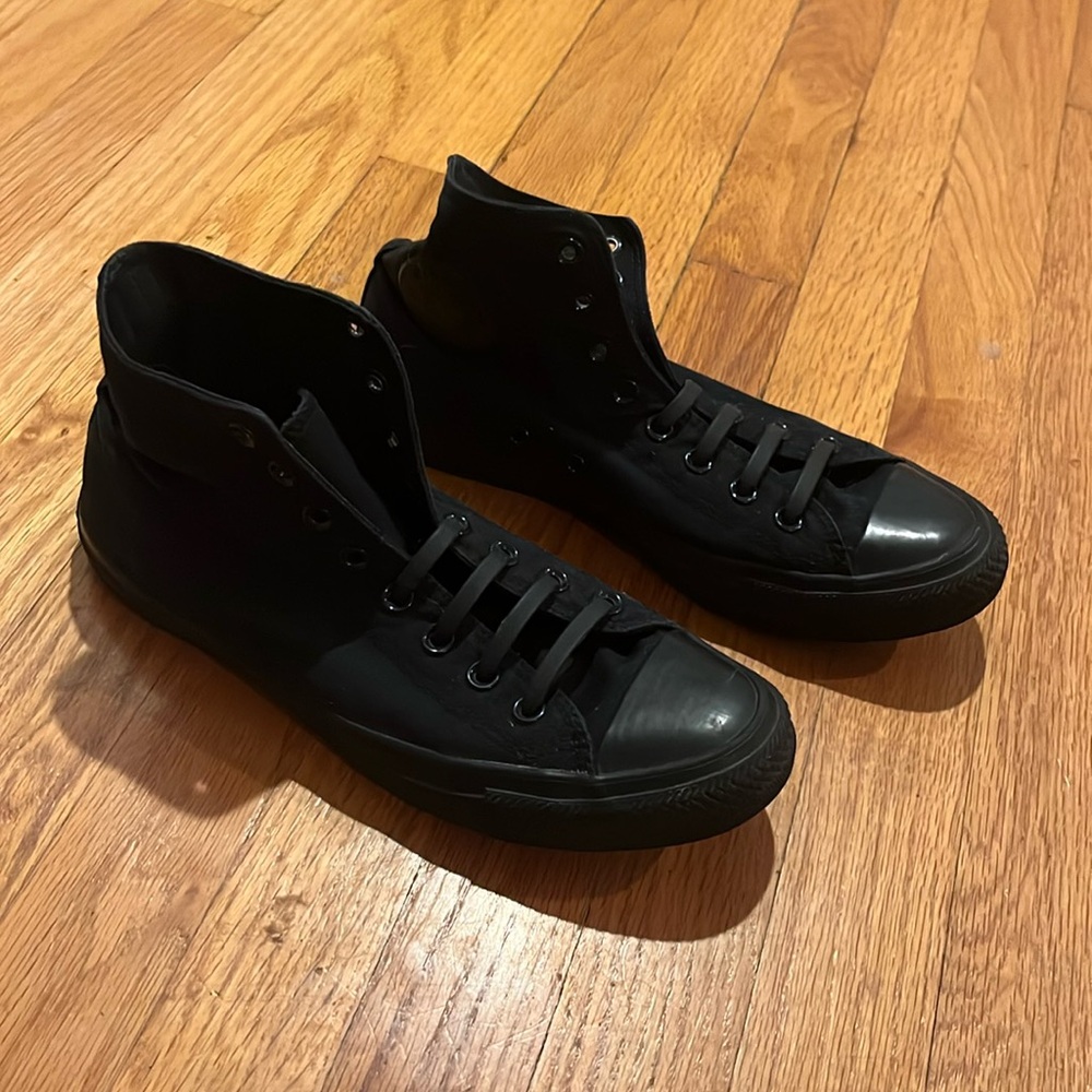 Black/black high top converse